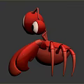 Cartoon Red Crab With Big Eyes Red Claws And Legs On Dark Background With Reflection
