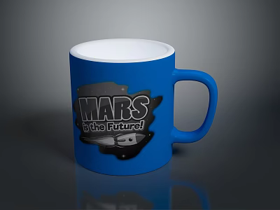 Blue Ceramic Mug With Mars is the Future Text And Decorative Design 3d model