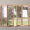 Open Glass Folding Doors With Wooden Frames Connecting Indoor And Outdoor Garden View
