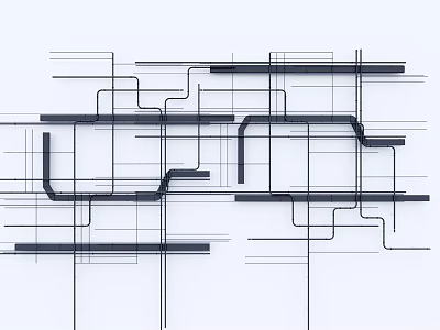 Industrial Equipment Featuring Black Lines Abstract Geometric Circuit Diagram And Complex Grid Structure 3d model