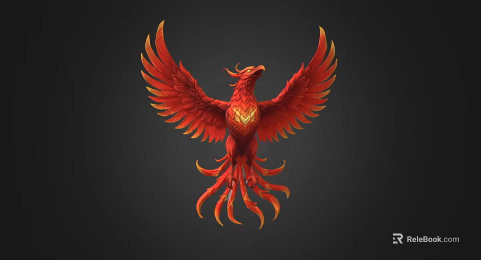 Red Phoenix Mythical Game Movie Character With Spread Wings And Golden Accents 3d model 