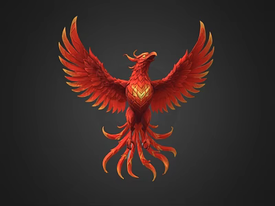 Red Phoenix Mythical Game Movie Character With Spread Wings And Golden Accents 3d model