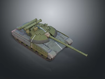 3D Rendered Military Tank With Green Camouflage Tracks And Long Gun Barrel 3d model