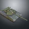 3D Rendered Military Tank With Green Camouflage Tracks And Long Gun Barrel