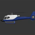 Blue and White Modern Helicopter with Sleek Fuselage Detailed Rotor Blades Side View