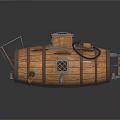 Vintage Wooden Barrel Warship Model With Small Cabin Windows Oar And Metal Parts
