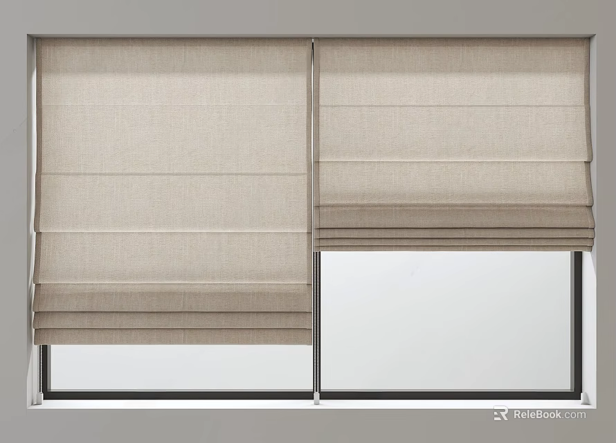 Light Beige Roman Shades For Double Windows In Modern Style 3d model 