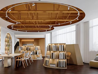 Modern Library Reading Room Bookstore Leisure Book Bar Leisure Table and Chair Bookcase Bookshelf 3d model