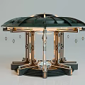 Modern Circular Architectural Structure With Black Gold Frame Steps And Hanging Ornaments 3d model