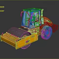 Yellow Road Roller Construction Vehicle with Large Steel Drum and Enclosed Cabin