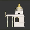 Traditional Pink Building with Yellow Dome Golden Spire Decorative Canopy White Pillars and Arched Window