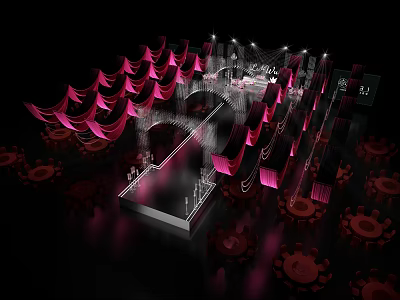 Elegant Stage Design With Pink Draperies Lighting Red Seats And Modern Styling 3d model