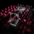 Elegant Stage Design With Pink Draperies Lighting Red Seats And Modern Styling