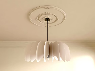 Modern White Pendant Chandelier with Petal Shaped Lampshade in Home Interior Ceiling Design 3d model