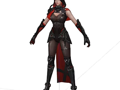 Game Movie Character In Black Leather Outfit With Red Cape And Armor Details 3d model