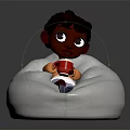 Cartoon Girl With Curly Hair Sitting On White Bean Bag Chair Holding Red Cup