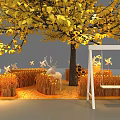 Autumn Themed Art Installation With Golden Leaf Tree Hay Bales Deer Sunflowers Windmills And Swing