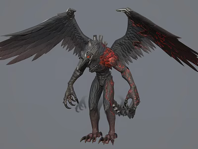 Game Movie Monster Character With Black Feathered Wings Red Details Sharp Claws And Menacing Design 3d model