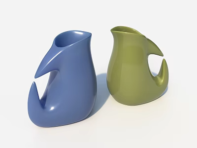 Modern Blue And Green Ceramic Vessels With Unique Stylish Handle Design 3d model