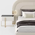 Modern Double Bed with Upholstered Headboard Luxury Pillows and Bedding Nightstands with Lamps