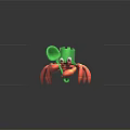 Red Toy Crab With Green Block Shaped Hat Holding Green Shovel