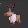 Cute Reindeer 3D Model With Red Nose White Fur Brown Body And Golden Bell