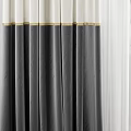 Elegant Double Layer Curtains with White Sheer Dark Gray Blackout Black Bottom Trim Tiebacks 3d model