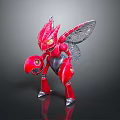 Red Mechanical Insect Game Movie Character Standing With Transparent Silver Wings