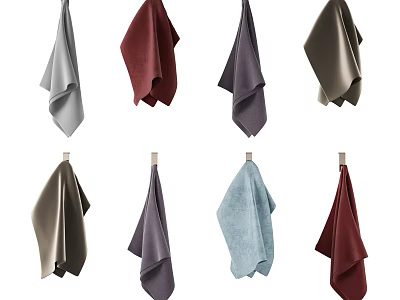 Assorted Colored Towels Hanging On Wooden Rods For Home Bathroom Decor 3d model