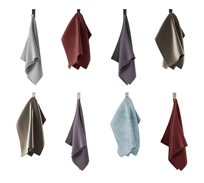 Assorted Colored Towels Hanging On Wooden Rods For Home Bathroom Decor 3d model