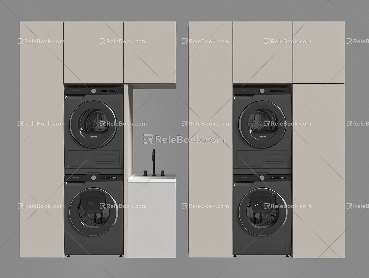 Balcony Cabinet Washing Machine Wash Basin 3d model