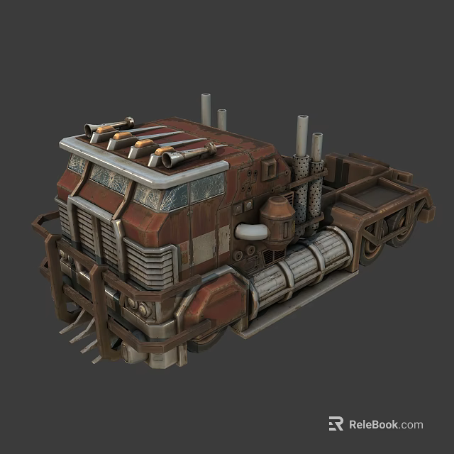 Vintage Industrial Style Truck With Rusty Metal Texture And Exhaust Pipes 3d model 