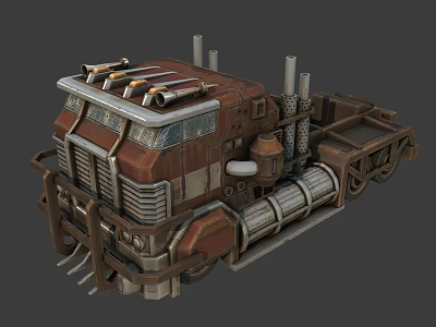 Vintage Industrial Style Truck With Rusty Metal Texture And Exhaust Pipes 3d model