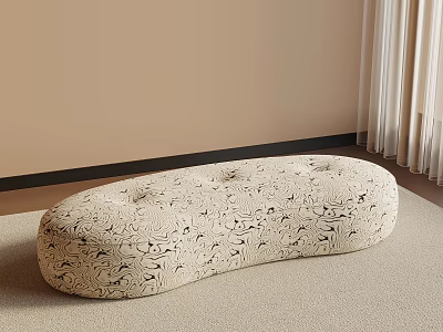 Oval Shaped Cream Patterned Stool on Soft Carpet in Modern Room 3d model