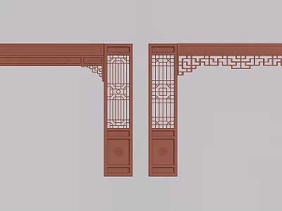 New Chinese style lattice door hole carved pass hollow partition door arch 3d model