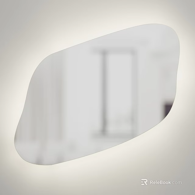 Unique Irregular Shaped Mirror In Modern Interior With Soft Lighting And Minimalist Design 3d model 