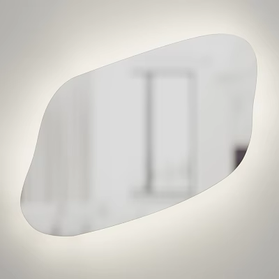 Unique Irregular Shaped Mirror In Modern Interior With Soft Lighting And Minimalist Design 3d model