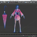 Anime Style Game Movie Character In Pink Cherry Blossom Kimono With Pink Umbrella