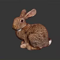 Sitting Rabbit Figurine With Brown White Fur And Smooth Surface 3d model