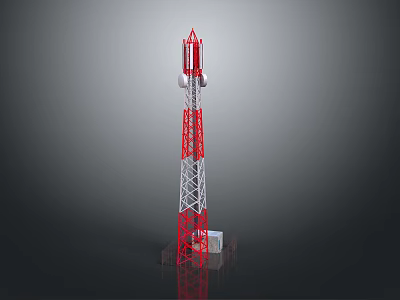 Red And White Communication Tower Metal Structure With Top Mounted Electronic Equipment And Antenna 3d model