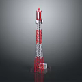Red And White Communication Tower Metal Structure With Top Mounted Electronic Equipment And Antenna