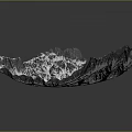 Black and white 3D mountain landscape with tree branch like texture and natural terrain pattern