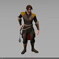 Fantasy Male Character With Brown Hair Dark Coat Yellow Accents And Waist Belt Holding Object