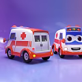 Red White Cartoon Ambulance Toy Vehicles With Cute Faces Headlights And Shiny Surface