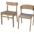 Modern Wooden Dining Chairs With Woven And Upholstered Seats Light Wood Frame Design