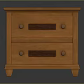 Orange Wooden Bedside Table With Two Drawers Wooden Panels Metal Knobs And Sturdy Legs