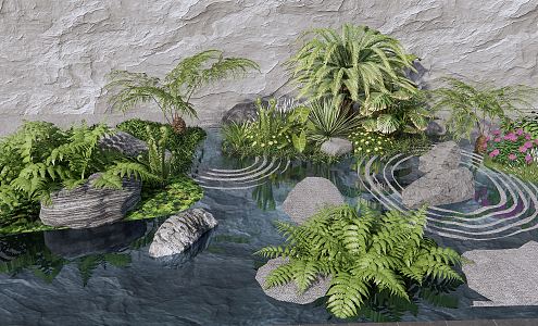 Modern landscape sketch courtyard plant sketch fern kidney fern moss landscape stone plant waterscape 3d model