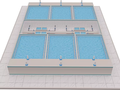 Functional Blue Rectangular Building Pools With White Borders And Tile Floor Structure 3d model