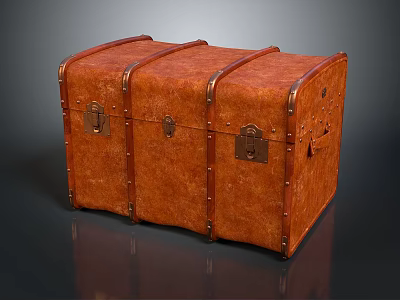 Vintage Brown Leather Trunk With Metal Clasps And Rivets For Home Living 3d model