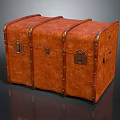 Vintage Brown Leather Trunk With Metal Clasps And Rivets For Home Living